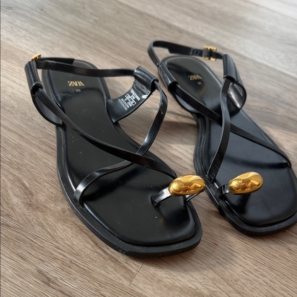 Zara Strappy Black and Gold Sandals - Picture 2 of 2